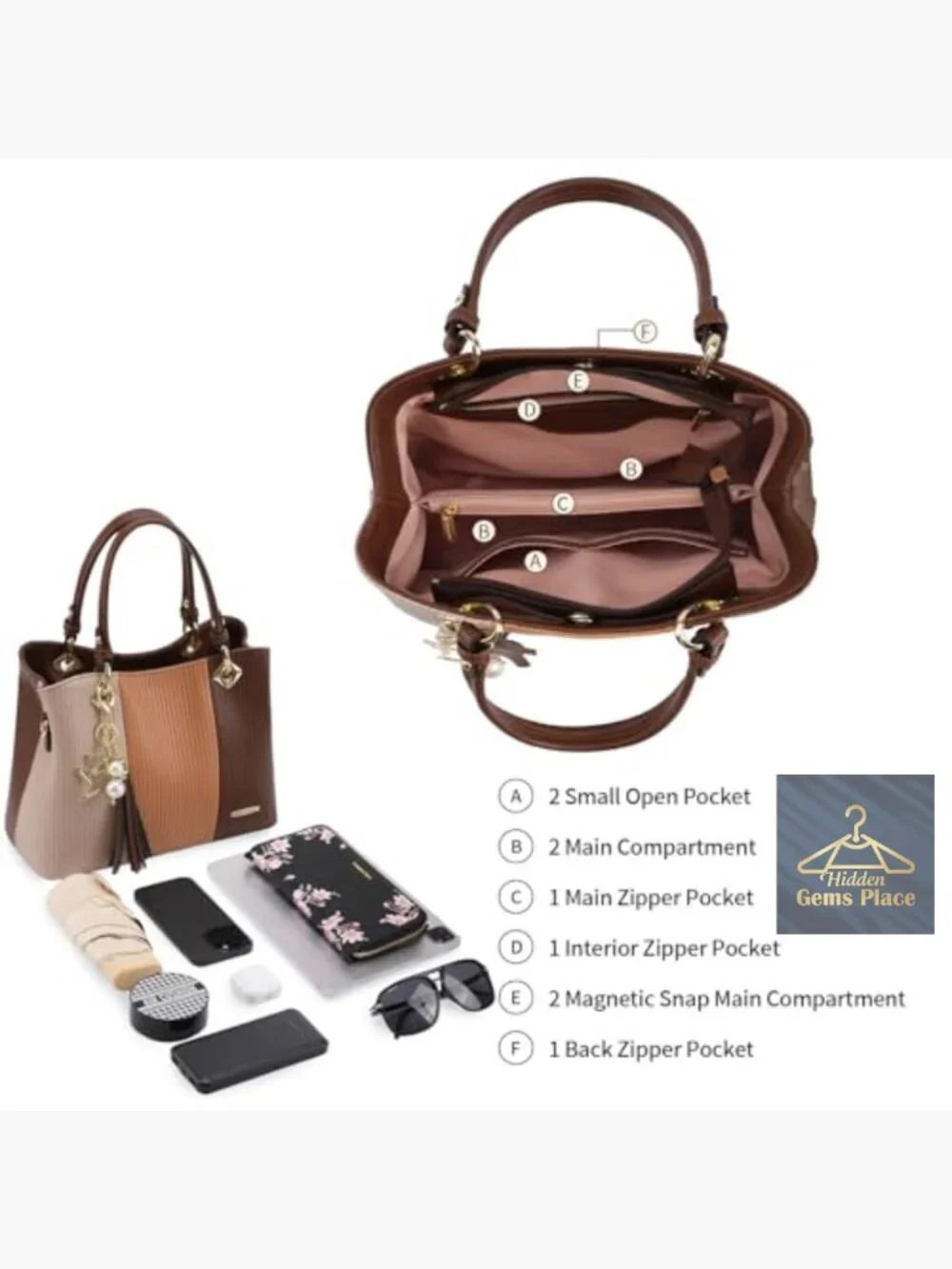 Satchel Tote Bag with Multiple Pockets Top Handle Shoulder Bag Ladies